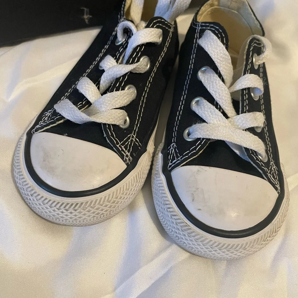 Converse Black Sneakers w/ Canvas Upper and White Rubber Toe Cap - Picture 3 of 12